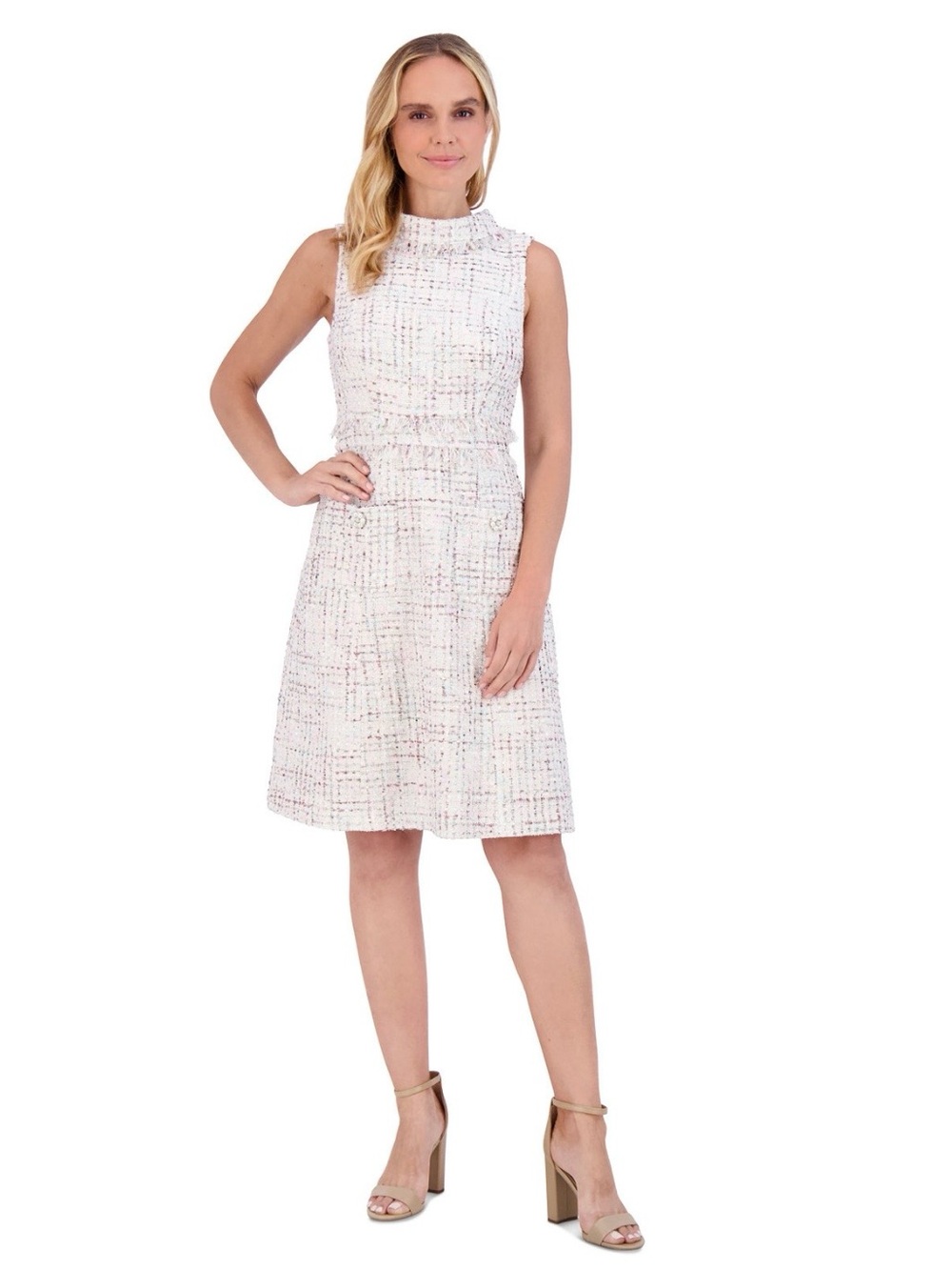 Eliza J White and Pink Tweed Sleeveless Dress - Picture 2 of 6